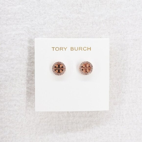 Tory Burch Miller Pavé Stud Earrings Rose Gold/Crystal OS